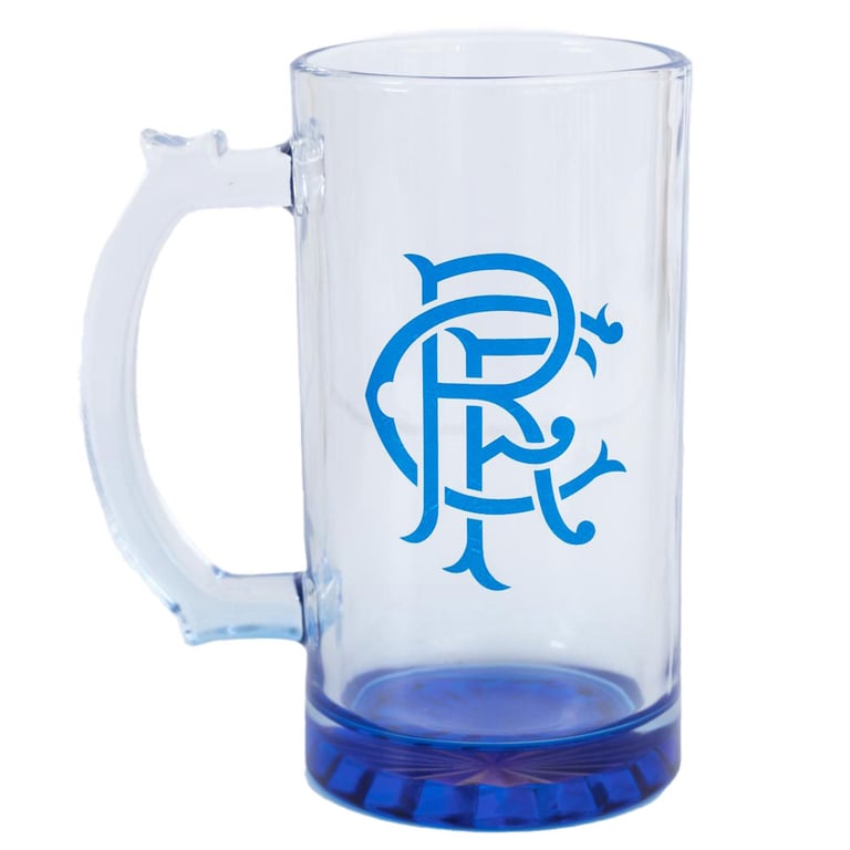 Rangers FC Glass Stein Tankard - Blue Base and Crest Design Home Barware Gift