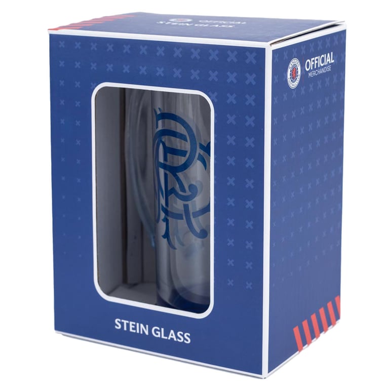 Rangers FC Glass Stein Tankard - Blue Base and Crest Design Home Barware Gift
