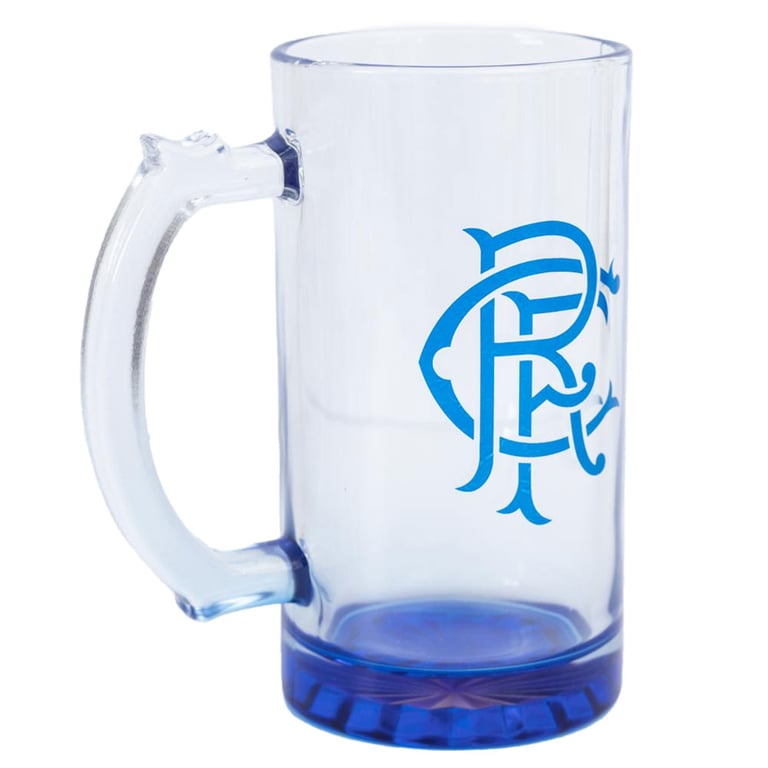 Rangers FC Glass Stein Tankard - Blue Base and Crest Design Home Barware Gift