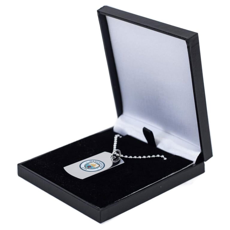 Manchester City FC Colour Crest Stainless Steel Dog Tag & Chrome Finish Ball Chain