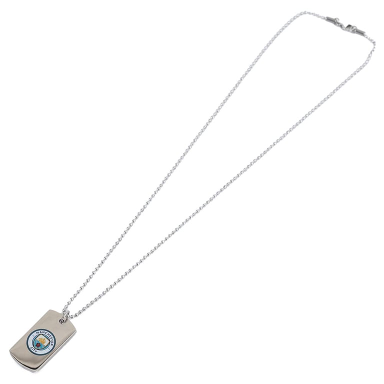 Manchester City FC Colour Crest Stainless Steel Dog Tag & Chrome Finish Ball Chain