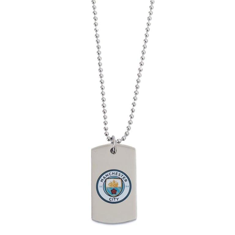 Manchester City FC Colour Crest Stainless Steel Dog Tag & Chrome Finish Ball Chain
