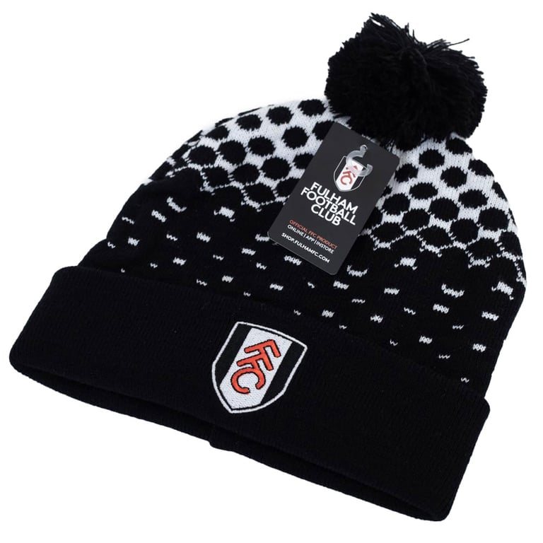 Fulham FC Black and White Embroidered Ski Beanie Hat