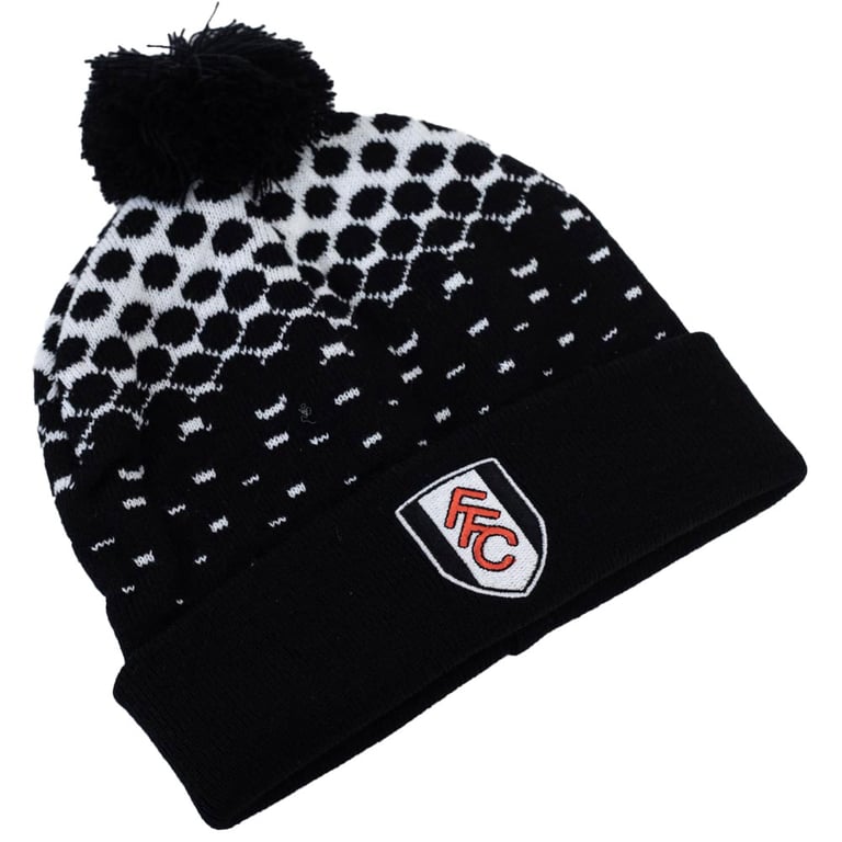 Fulham FC Black and White Embroidered Ski Beanie Hat