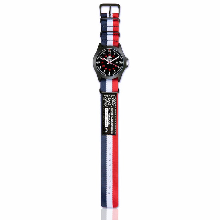 Paris Saint Germain FC Mens Sports Watch - Black Face with PSG Crest and Glow in Dark Hands