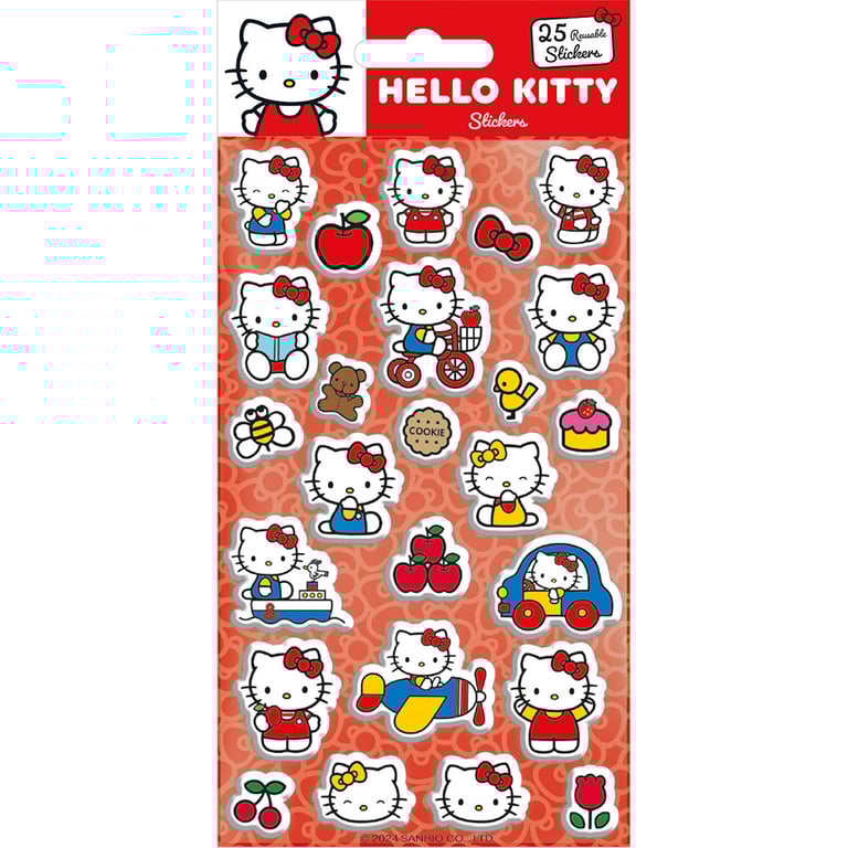 Hello Kitty 3D Bubble Effect Reusable Self-Adhesive Stickers Set of 25 Assorted Designs