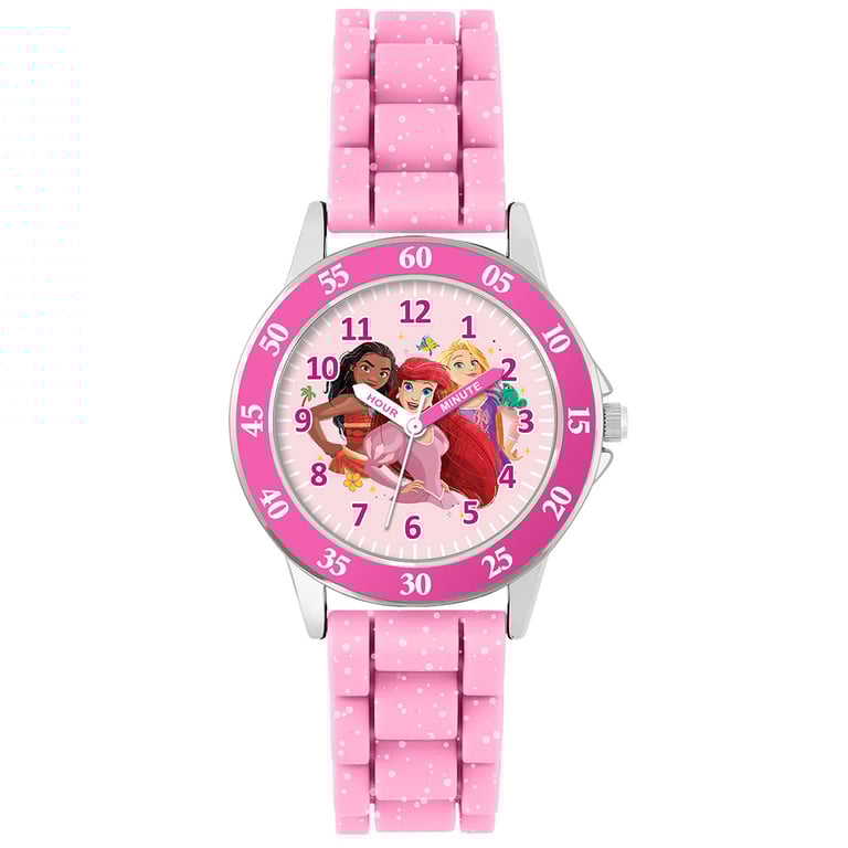 Disney Princess Junior Time Teacher Watch - Easy Read Analogue Watch for Kids with Metal Casing and Silicone Strap
