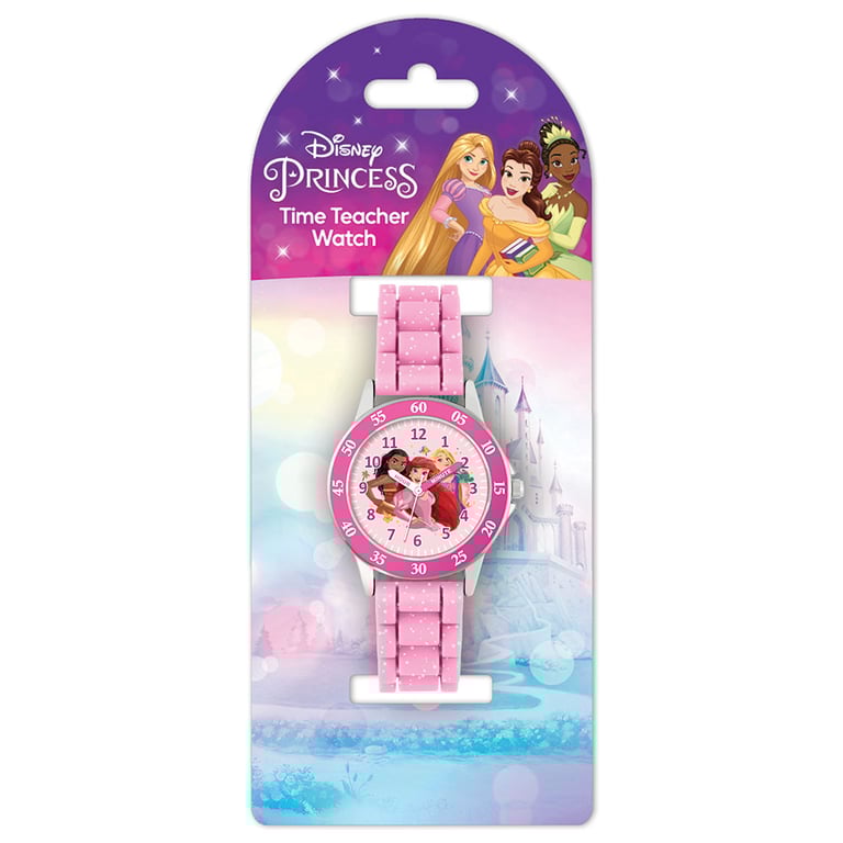 Disney Princess Junior Time Teacher Watch - Easy Read Analogue Watch for Kids with Metal Casing and Silicone Strap
