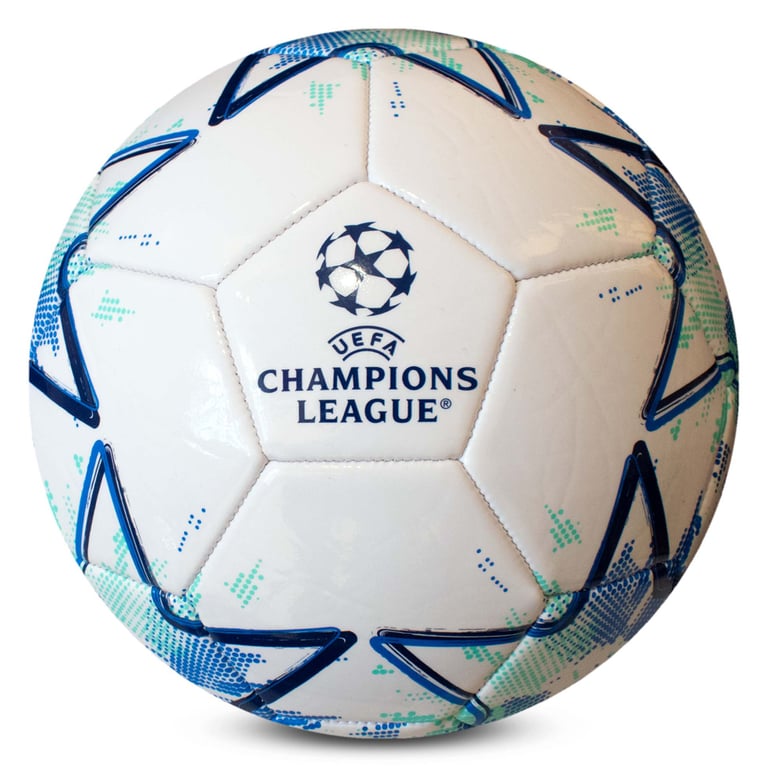 UEFA Champions League Star Football - Official 32 Panel PVC Ball with Mint Green and Blue Stars Suitable for Adults