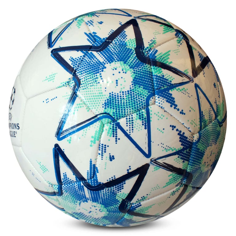UEFA Champions League Star Football - Official 32 Panel PVC Ball with Mint Green and Blue Stars Suitable for Adults