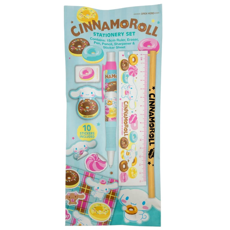 Cinnamoroll 6pc Colorful Stationery Set - Ballpoint Pen, Pencil Sharpener & Stickers Included