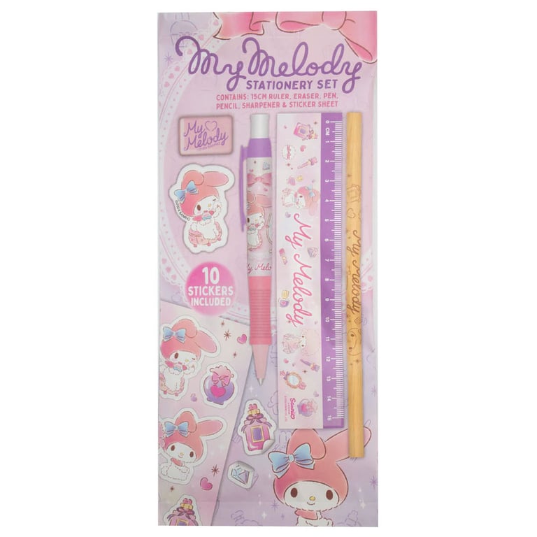My Melody 6pc Vibrant Stationery Set - Includes Pencil Sharpener, Eraser, and Stickers