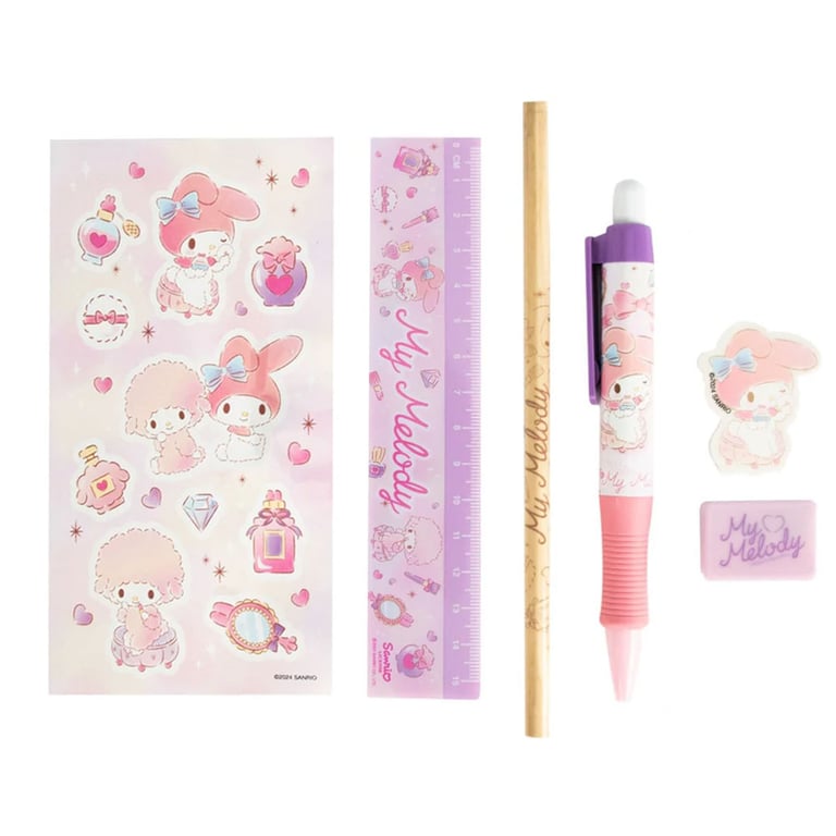 My Melody 6pc Vibrant Stationery Set - Includes Pencil Sharpener, Eraser, and Stickers