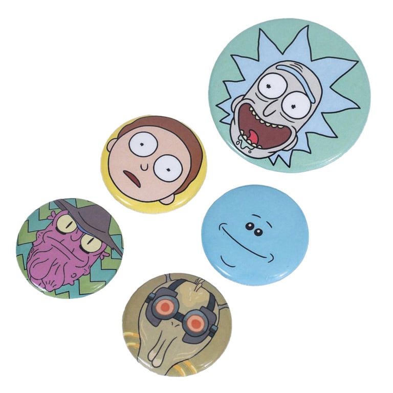 Rick And Morty Character Badge Set - Safety Pin Fixing School Bag Accessory