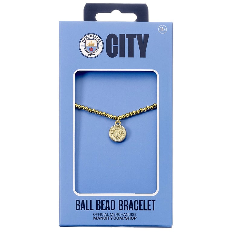 Manchester City FC Gold Finish Hypo-Allergenic Elasticated Ball Bead Bracelet with City Charm