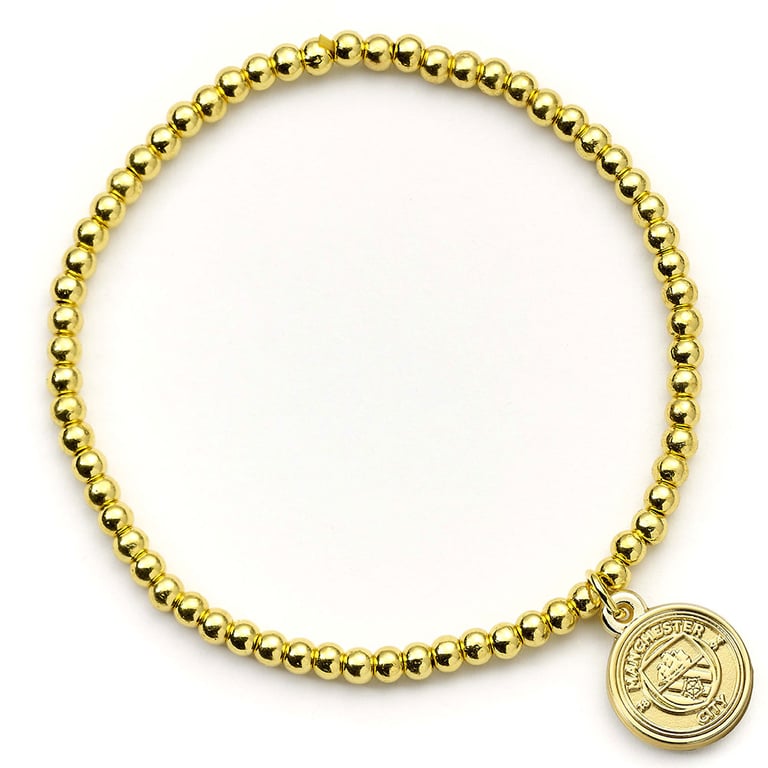 Manchester City FC Gold Finish Hypo-Allergenic Elasticated Ball Bead Bracelet with City Charm