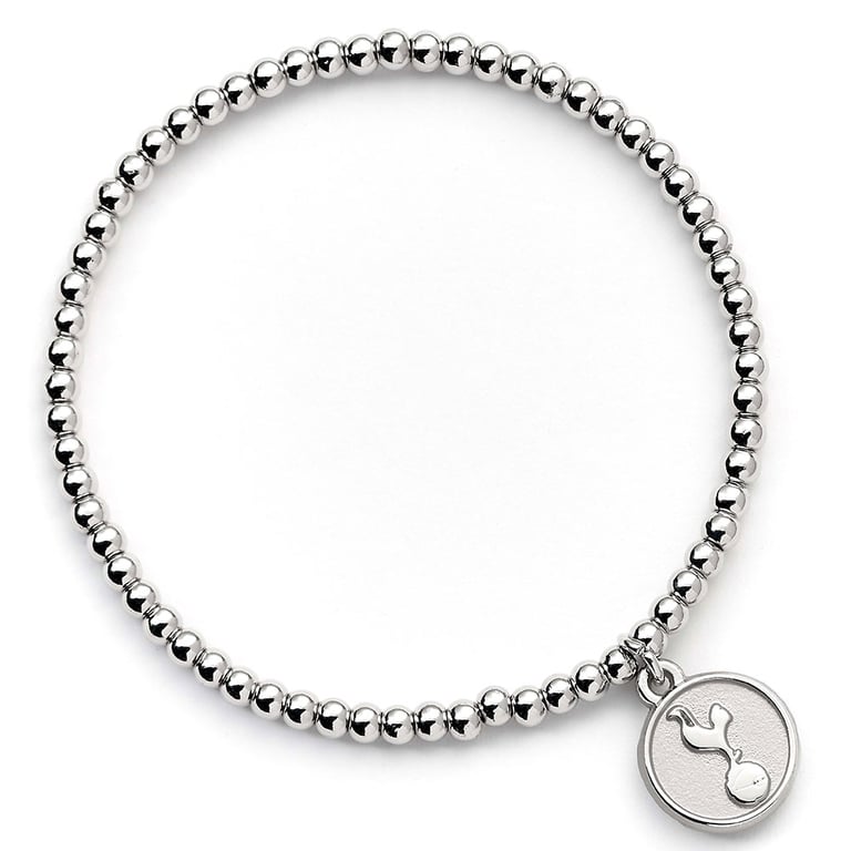 Tottenham Hotspur FC Silver Finish Hypo-Allergenic Ball Bead Bracelet with Spurs Charm