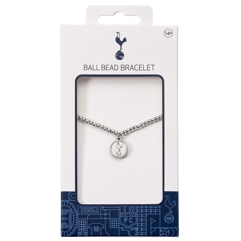 Tottenham Hotspur FC Silver Finish Hypo-Allergenic Ball Bead Bracelet with Spurs Charm