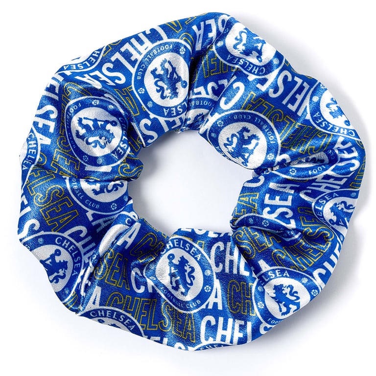 Chelsea FC Colourful Satin Hair Scrunchie with Club Icons and Text