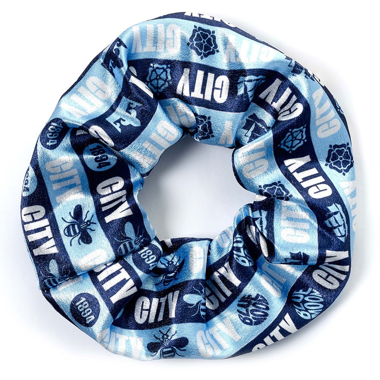Manchester City FC Satin Hair Scrunchie with Club Icons and Text