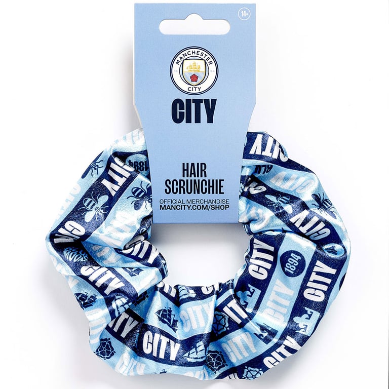 Manchester City FC Satin Hair Scrunchie with Club Icons and Text