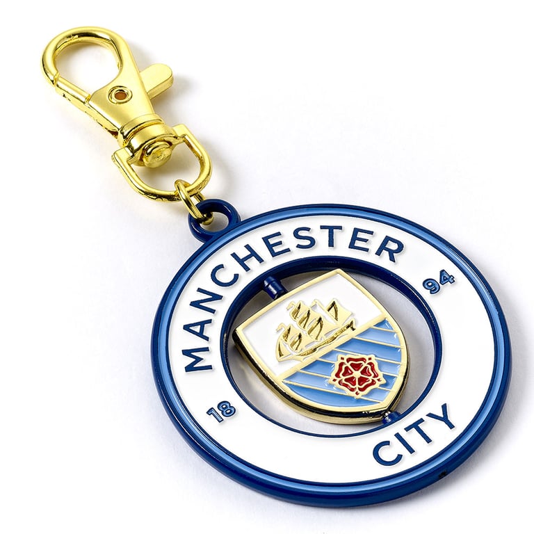 Manchester City FC Spinner Bag Charm - Colorful Metal Crest Design with Spinning Center and Lobster Claw Clasp