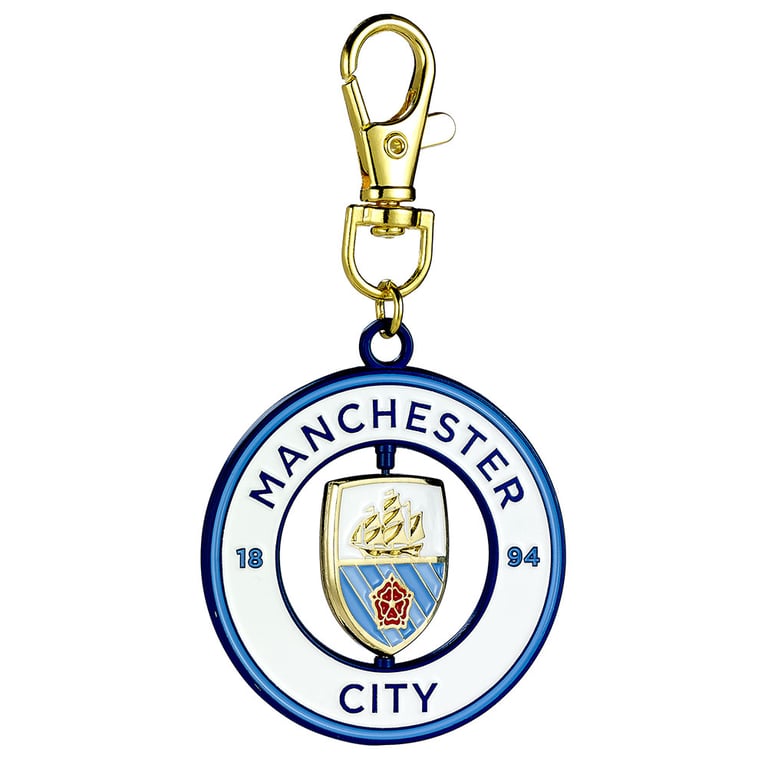 Manchester City FC Spinner Bag Charm - Colorful Metal Crest Design with Spinning Center and Lobster Claw Clasp