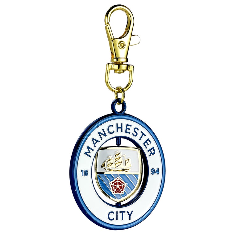 Manchester City FC Spinner Bag Charm - Colorful Metal Crest Design with Spinning Center and Lobster Claw Clasp