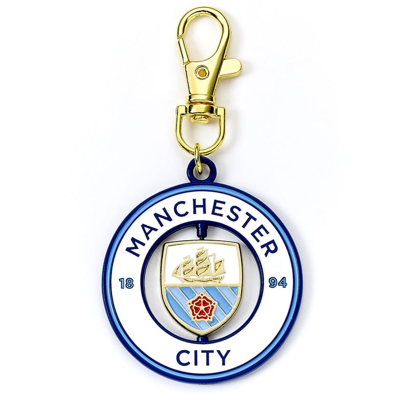 Manchester City FC Spinner Bag Charm - Colorful Metal Crest Design with Spinning Center and Lobster Claw Clasp