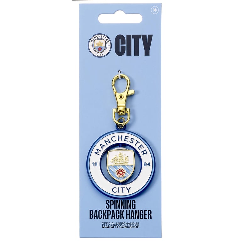 Manchester City FC Spinner Bag Charm - Colorful Metal Crest Design with Spinning Center and Lobster Claw Clasp