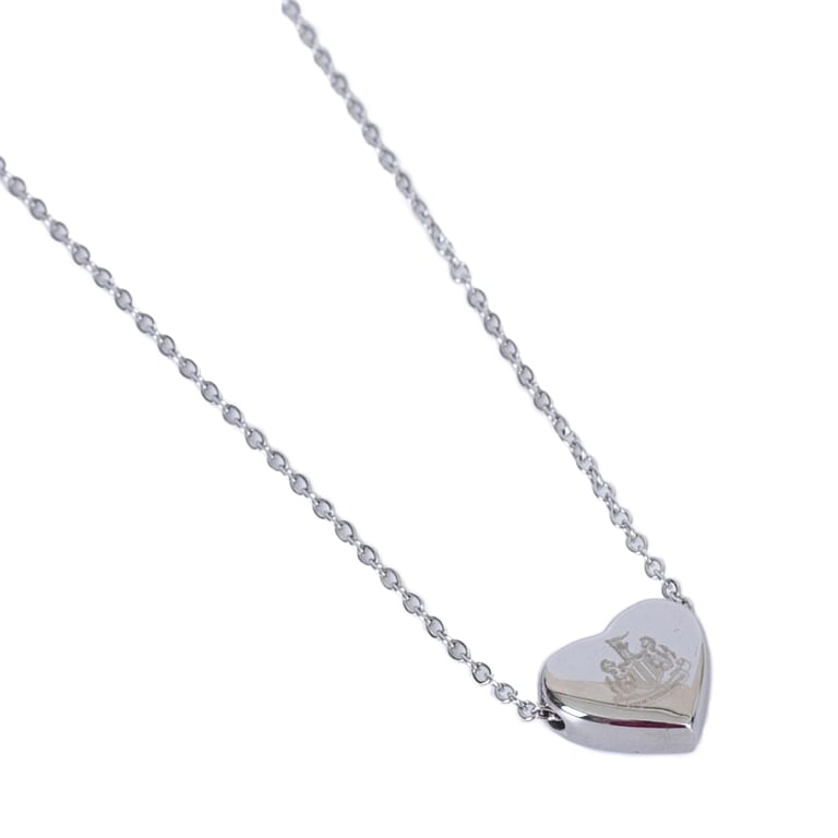 Newcastle United FC Stainless Steel Heart Necklace with Chrome Finish and Engraved Crest