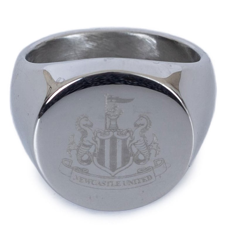 Newcastle United FC Stainless Steel Round Signet Ring with Chrome Finish and Engraving