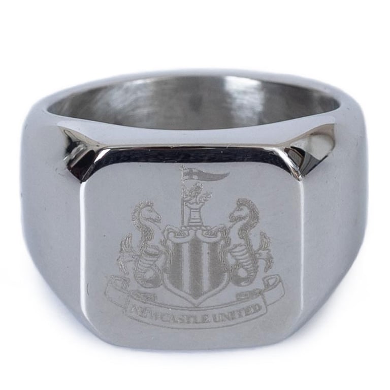 Newcastle United FC Stainless Steel Signet Ring - Chrome Finish Engraved Club Crest