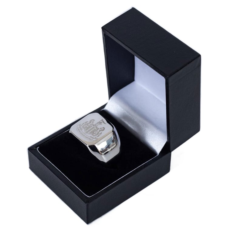 Newcastle United FC Stainless Steel Square Face Signet Ring - Chrome Finish Engraved Club Crest