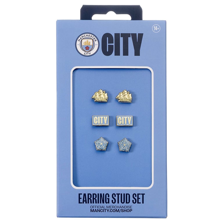 Manchester City FC Hypo-Allergenic Gold Finish Stud Earrings Set