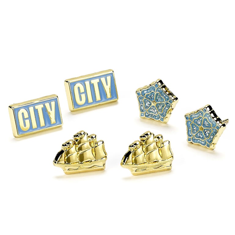 Manchester City FC Hypo-Allergenic Gold Finish Stud Earrings Set