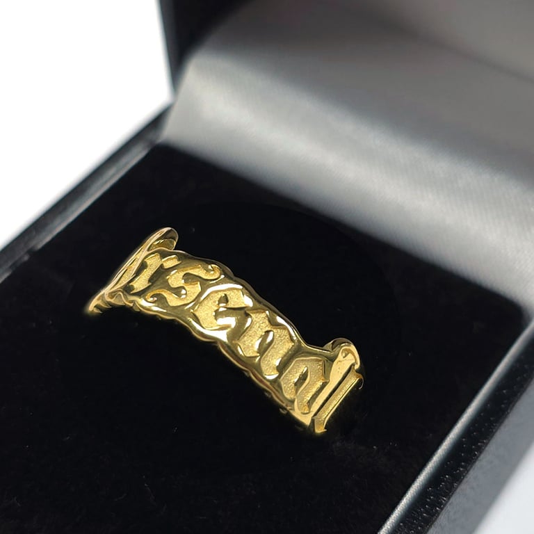 Arsenal FC 18ct Gold Plated Silver Gothic Text Ring
