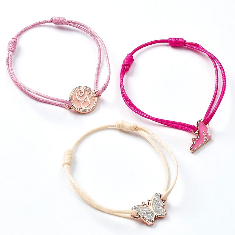 Glinda Friendship Bracelet Set - Adjustable Cord, 3 Pink Shades, Official Barbie Jewelry Collection