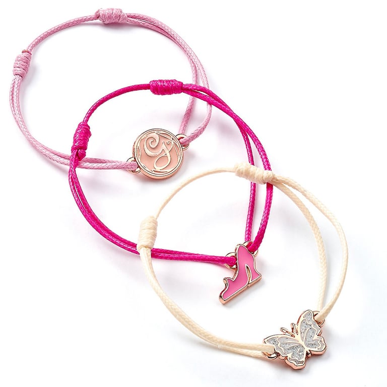 Glinda Friendship Bracelet Set - Adjustable Cord, 3 Pink Shades, Official Barbie Jewelry Collection