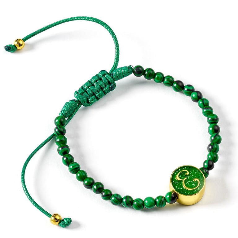 Elphaba Green Bead Adjustable Friendship Bracelet with Initial Charm
