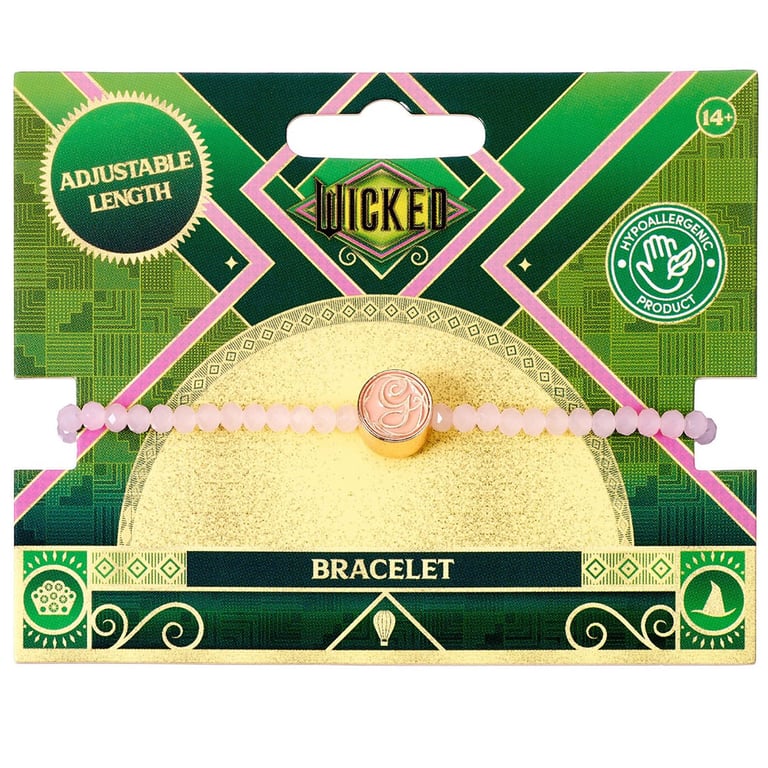Glinda Wicked Pink Bead Adjustable Friendship Bracelet with Initial Charm