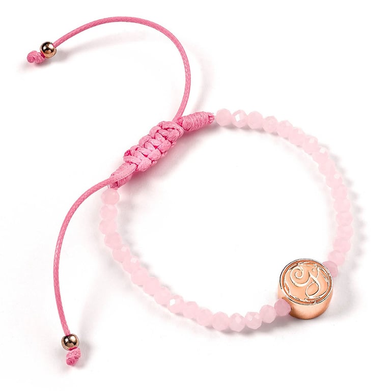 Glinda Wicked Pink Bead Adjustable Friendship Bracelet with Initial Charm