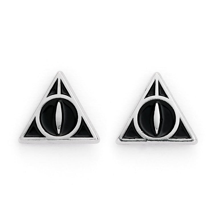 Harry Potter Silver Plated Deathly Hallows Stud Earrings - Iconic Symbol Design
