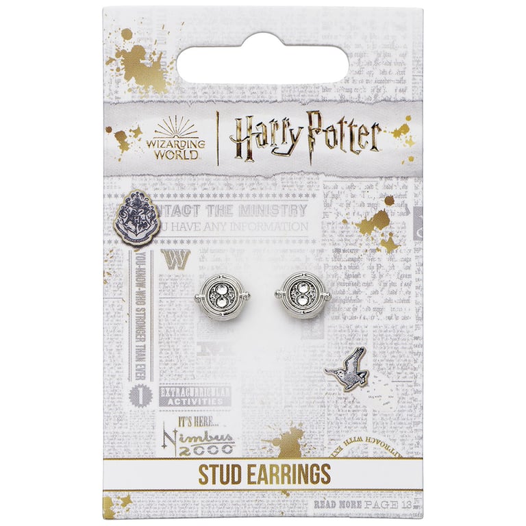 Harry Potter Time Turner Silver Plated Stud Earrings - Hermione Granger Inspired Jewelry