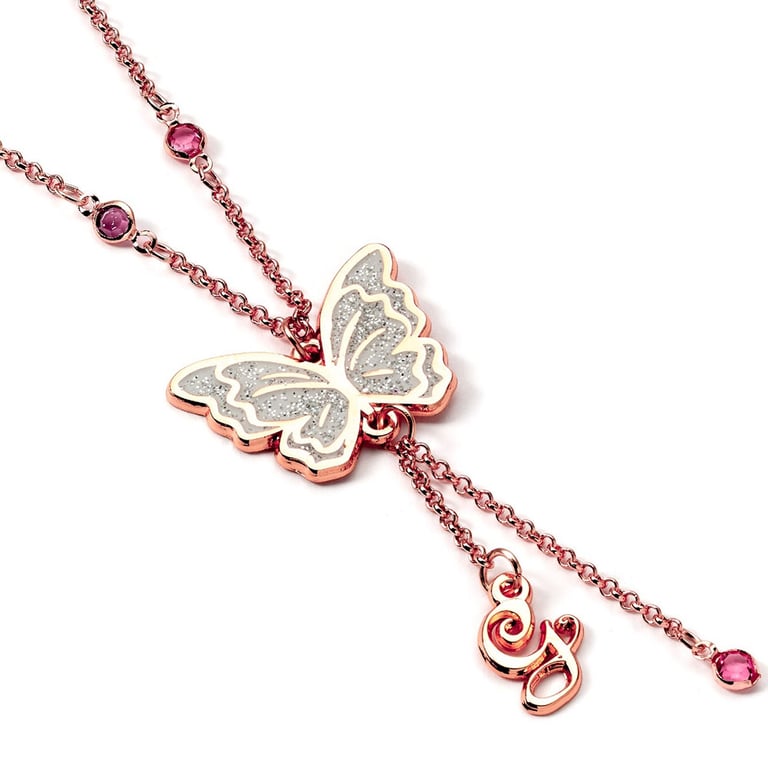 Wicked Rose Gold Glinda Initial Butterfly Necklace with 6cm Extender Chain