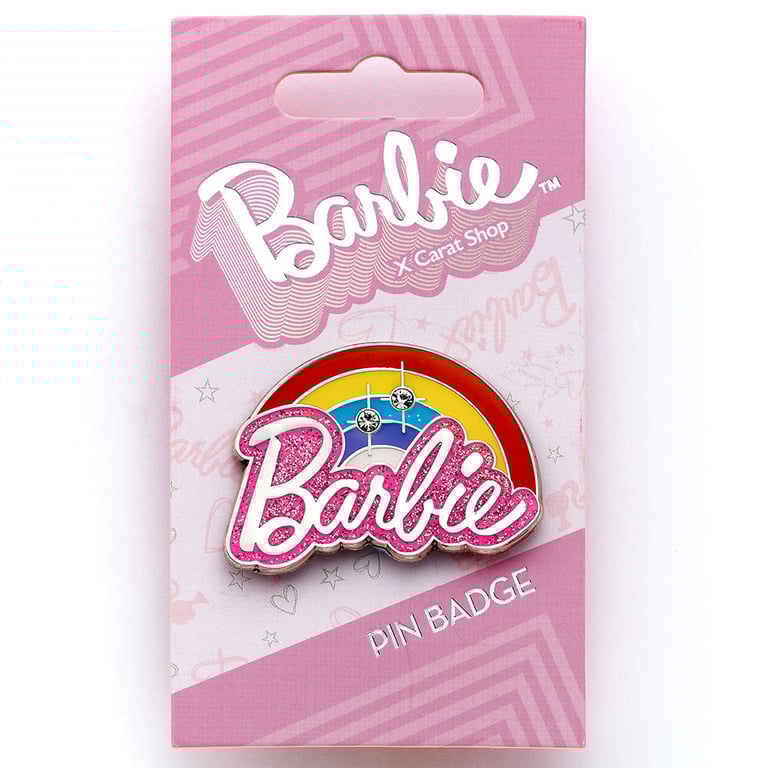 Barbie Enamel Pin Badge - Detailed Silver Logo with Rainbow Design
