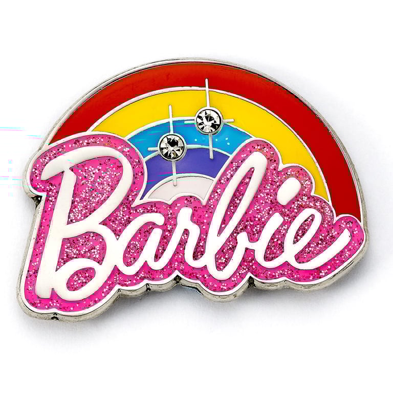 Barbie Enamel Pin Badge - Detailed Silver Logo with Rainbow Design