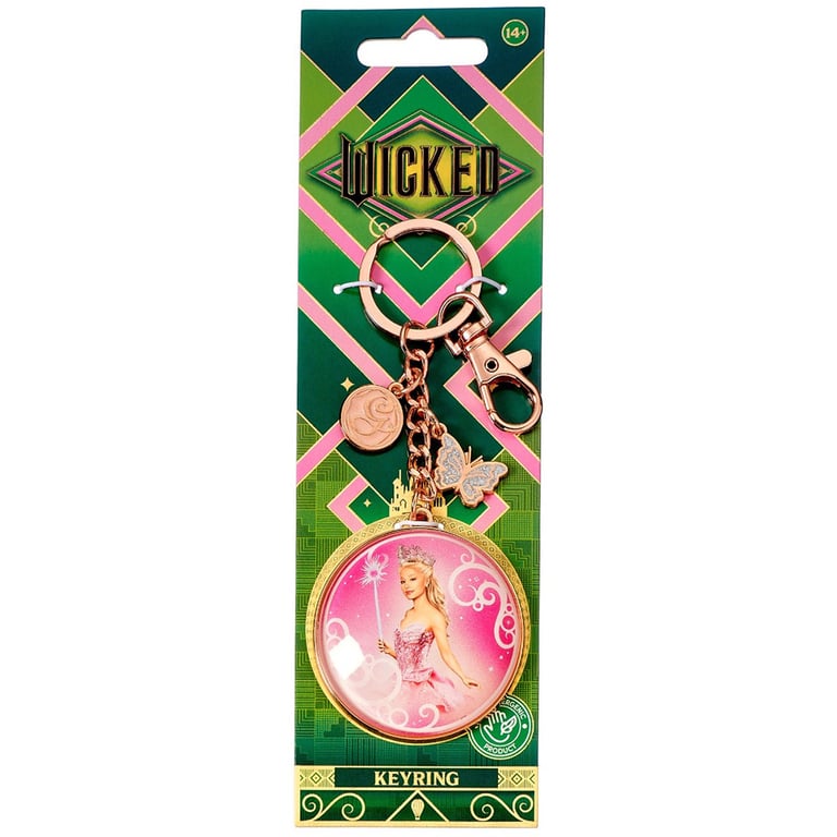 Wicked Glinda 3D Bubble Keyring - Rose Gold Finish with Butterfly Charm and Glinda Figurine