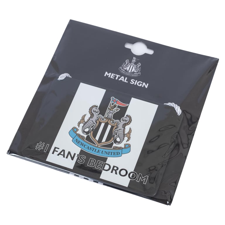 Newcastle United FC No1 Fan Stripe Bedroom Sign - Vibrant Metal Club Crest Decoration with Hanging Rope