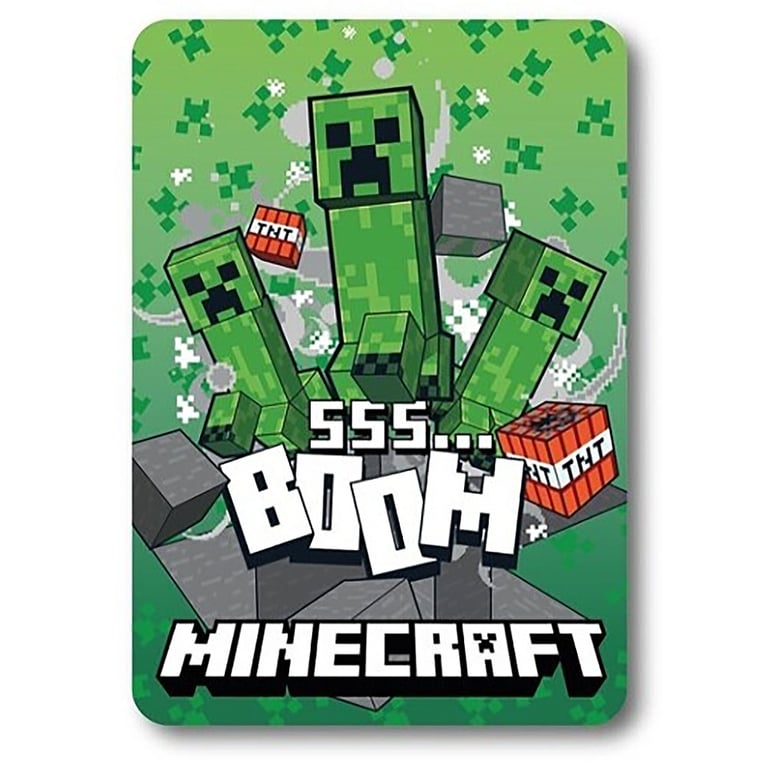Minecraft Creeper SSS Boom Fleece Blanket - Vibrant Green Home Decor